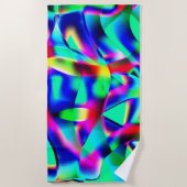 曲線と非常にカラフルの形状、緑が広がる ビーチタオル (正面)