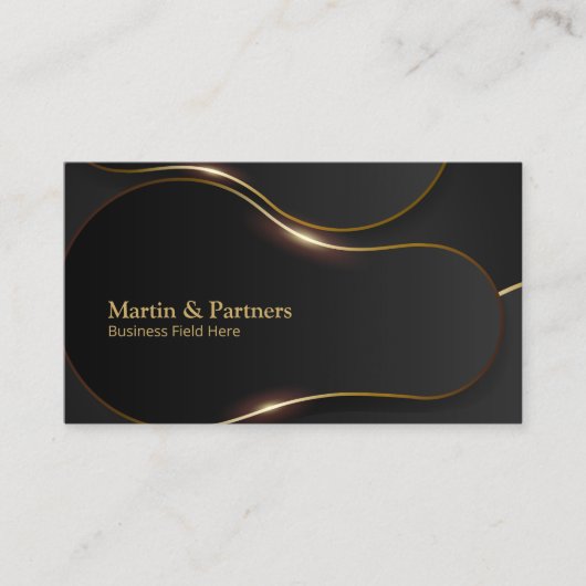曲線エレガント形状の幾何学的金ゴールド線 |黒 名刺 (正面)