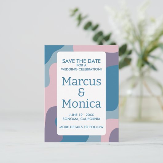 曲線カラフルストライプレトロカスタム日付の保存 ポストカード (スタンド正面)