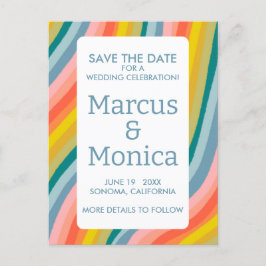 曲線カラフルストライプRainbow Line日付の保存 ポストカード