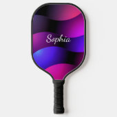 曲線カラフル形状、白いスクリプト名 ピックルボールラケット (正面)