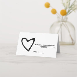 曲線ハート結婚白黒表 プレイスカード