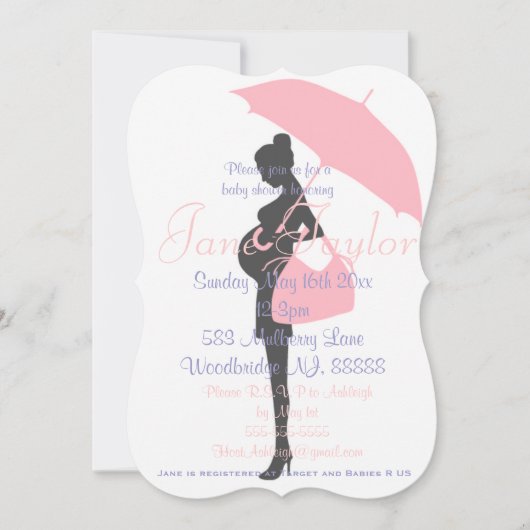 曲線ピンクのシルエットベビーシャワー招待状 招待状 (正面)