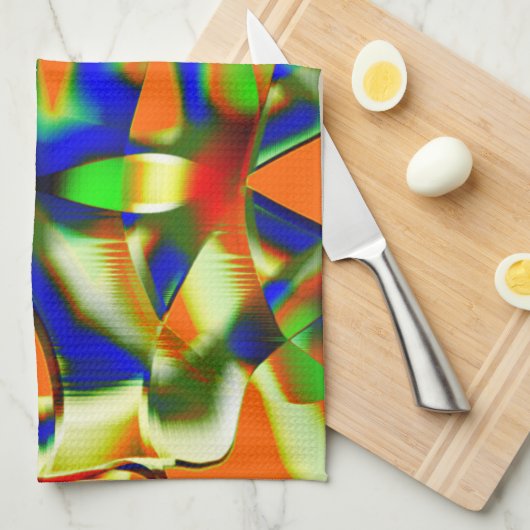 曲線ベージストリップ上のカラーパッチ キッチンタオル (四つ折り)