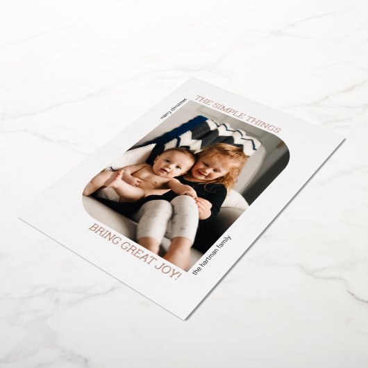 曲線モダンフレーム写真のクリミニマルスマス 箔シーズンカード (回転した状態)