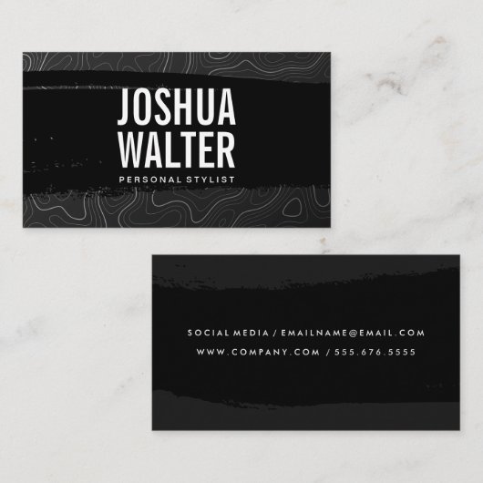 曲線線分の背景 |黒ブラシ 名刺 (正面/裏面)