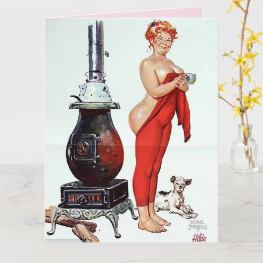 曲線美のヒルダの裸の尻　クリスマスカード カード (黄色い花)