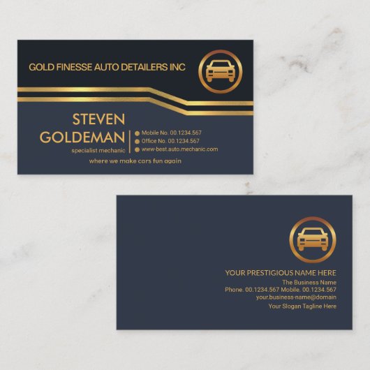 曲線金ゴールド線黒の青い層自動車 名刺 (正面/裏面)