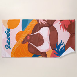 曲線黒い女性、ビーチバケーションレディ、名前 ビーチタオル