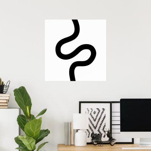 曲線02 – 黒（白） ポスター (ホームオフィス)