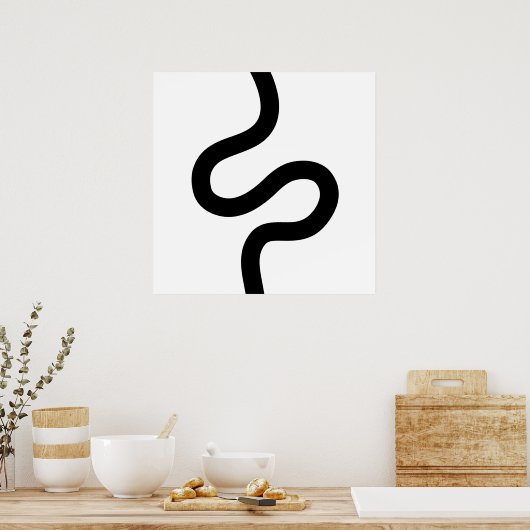 曲線02 – 黒（白） ポスター (キッチン)