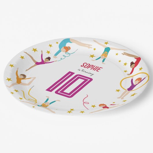 曲芸と体操のスポーツ女の子の誕生日 ペーパープレート (アングル)