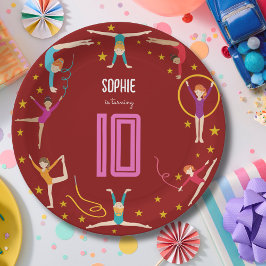 曲芸と体操のスポーツ女の子の誕生日 ペーパープレート