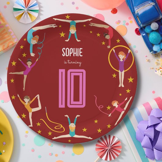 曲芸と体操のスポーツ女の子の誕生日 ペーパープレート