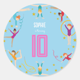 曲芸と体操のスポーツ女の子の誕生日 ラウンドシール
