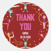 曲芸と体操のスポーツ女の子の誕生日 ラウンドシール (正面)