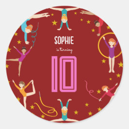 曲芸と体操のスポーツ女の子の誕生日 ラウンドシール