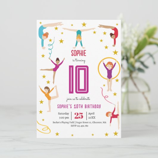曲芸と体操のスポーツ女の子の誕生日 招待状 (スタンド正面)