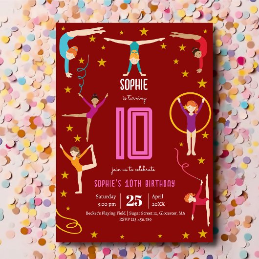 曲芸と体操のスポーツ女の子の誕生日 招待状