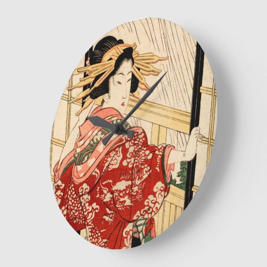 曳行津の夜の日本のヴィンテージプリント ラージ壁時計 (傾斜)
