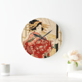 曳行津の夜の日本のヴィンテージプリント ラージ壁時計 (ホーム)