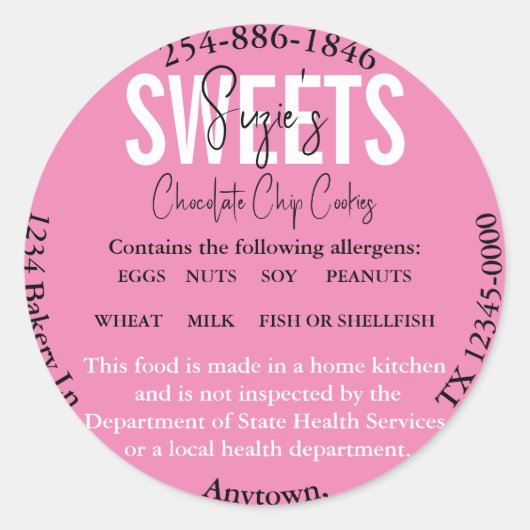 更新されたテキサス州州コテージ法成分ラベル ラウンドシール (正面)