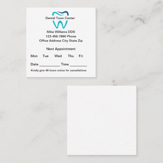 更新された歯科医アポイントメントリマインダー名刺 予約カード (正面/裏面)