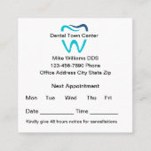 更新された歯科医アポイントメントリマインダー名刺 予約カード (正面)