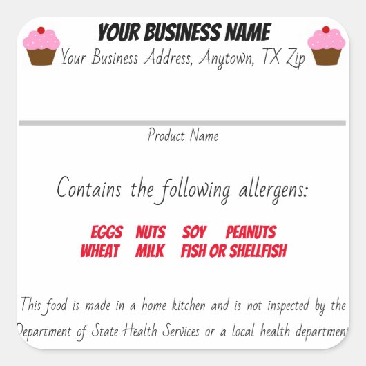 更新テキサス州コテージ法食品ラベルのシール スクエアシール (正面)