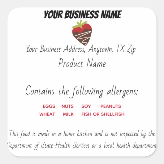 更新テキサス州コテージ法食品ラベルのシール スクエアシール (正面)