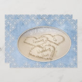 更新結婚の誓い招待状-ビーチ/青/レース 招待状 (正面/裏面)