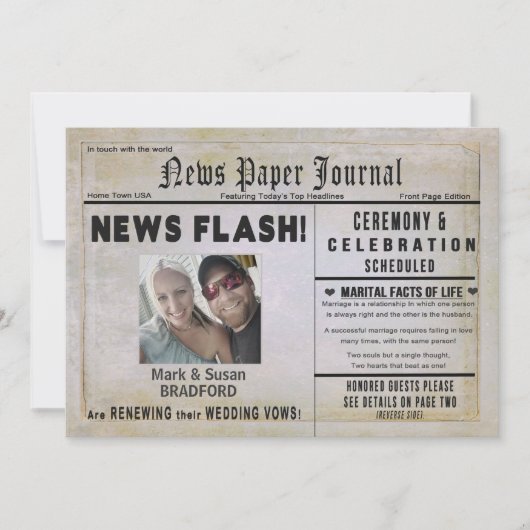 更新結婚の誓い招待状，新しい紙，写真 招待状 (正面)