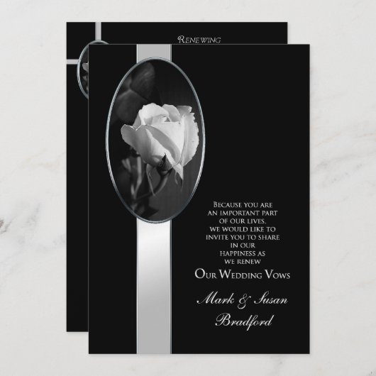 更新結婚の誓い – 招待状- B/Wバラ 招待状 (正面/裏面)