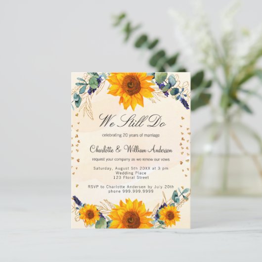 更新陽花ユーカリ金ゴールドハート インビテーションポストカード (スタンド正面)