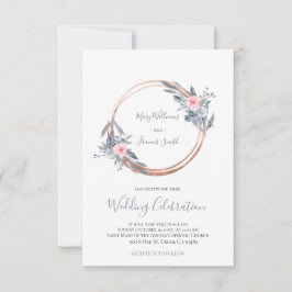 更新 | ほこりっぽい青とバラピンクの円の枠 招待状