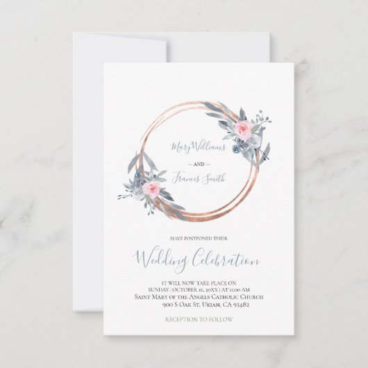 更新 | ほこりっぽい青とバラピンクの円の枠 招待状 (正面)