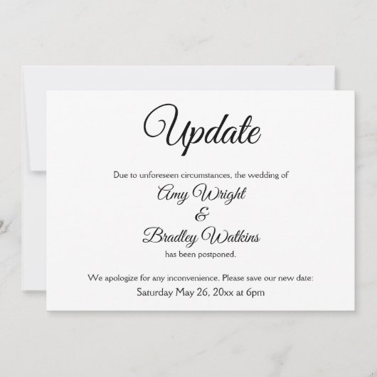 「更新」エレガントな延期結婚式のお知らせ 招待状 (正面)