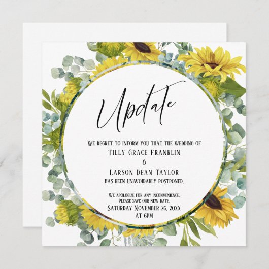 "更新"水の色のフローラ延期結婚カード 招待状 (正面/裏面)