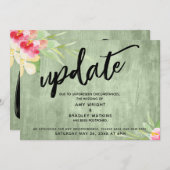 "更新"花の緑の木の延期結婚日 招待状 (正面/裏面)