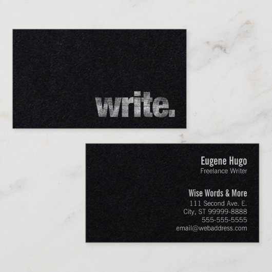 書いて下さい: 作家、フリーランス・ライター、黒の作家 名刺 (正面/裏面)