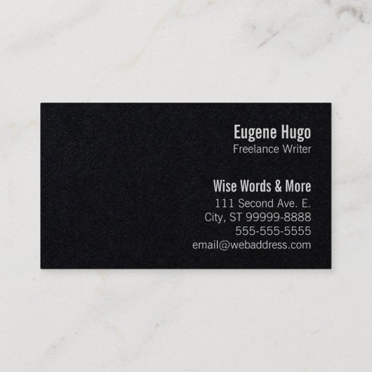 書いて下さい: 作家、フリーランス・ライター、黒の作家 名刺 (裏面)