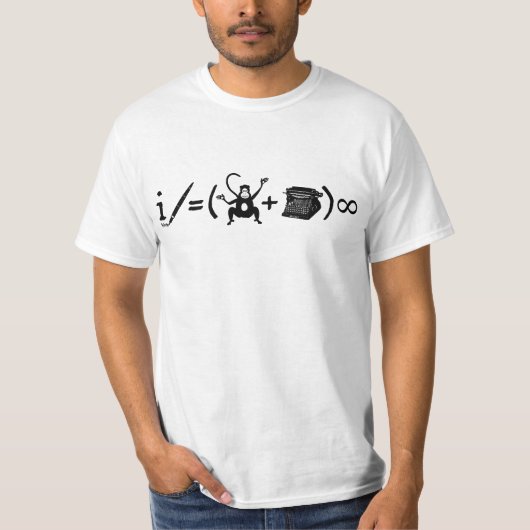 書おもしろいき手モンキータイプライター式 Tシャツ (正面)