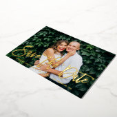 書お洒落モダン跡の写真の保存日付 箔招待状 (回転した状態)