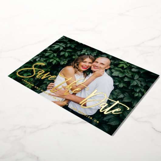 書お洒落モダン跡の写真の保存日付 箔招待状 (回転した状態)