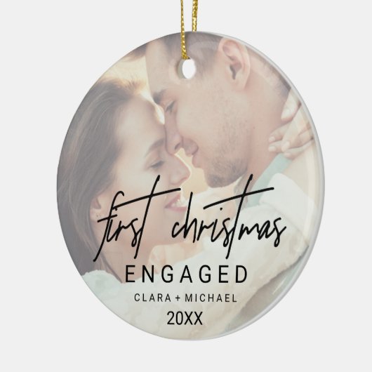 書お洒落跡の色あせた写婚約した真 セラミックオーナメント (左)