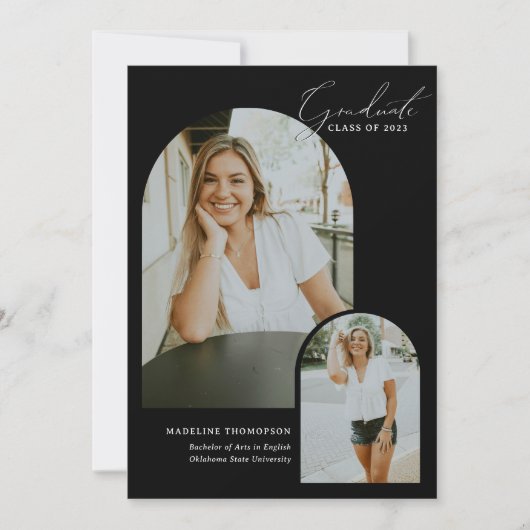 書お洒落跡アーチ写真卒業 案内状 (正面)