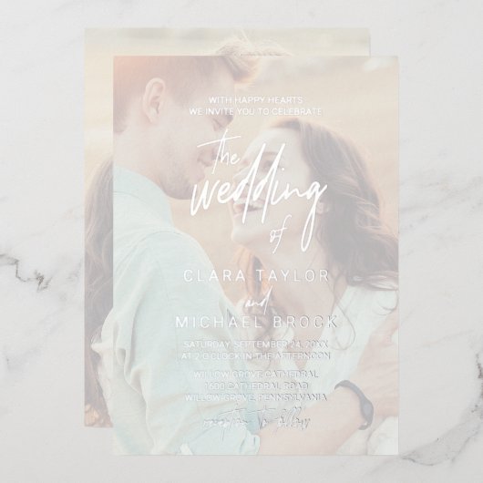 書お洒落道 |シルバーフォイル結婚フォト 箔招待状 (正面/裏面)