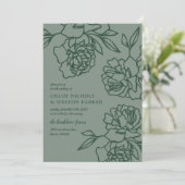 書かれたシャクヤクのモダンなエメラルドグリーンの結婚式 招待状 (スタンド正面)
