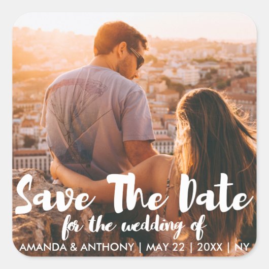 書かれるモダンで白い手写真撮影に文字を入れます スクエアシール (正面)