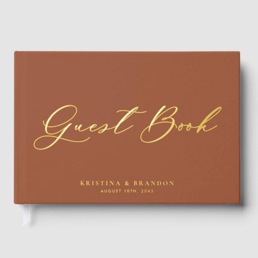 書かわいらしモダン跡Terracotta写真結婚の ゲストブック (正面)